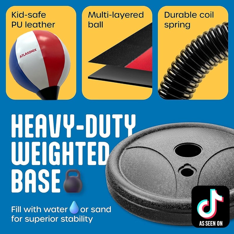 Atlasonix Punching Bag for Kids 8-12 | Kids Punching Bag with Gloves, Boxing Set with Gloves - Fun Karate Ninja Games - Birthday for Boys & Girls - Indoor Outdoor Boxing Equipment - Image 3